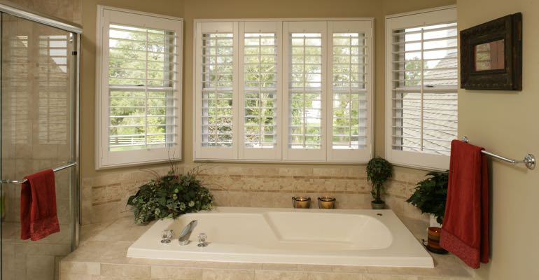 Plantation shutters in Jacksonville bathroom.